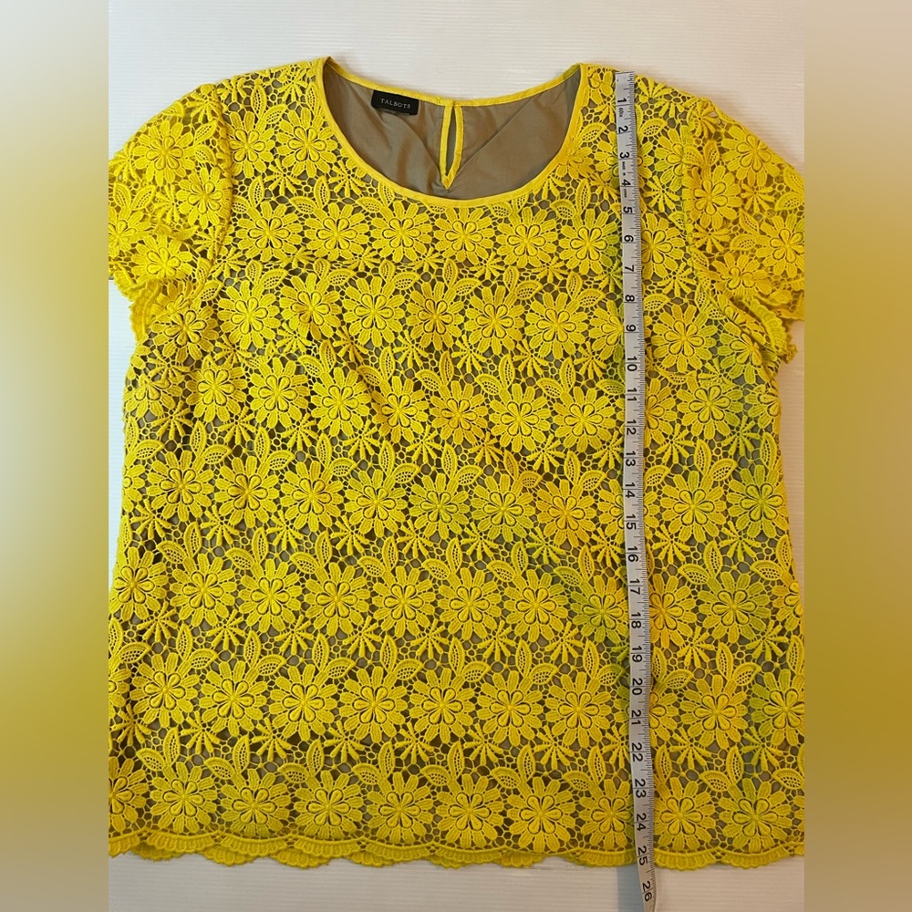 Talbots Yellow Crochet Lace Two Piece Set Skirt And Blouse Size 16 Easter Outfit - Picture 10 of 13